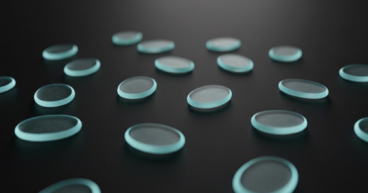 Platelets: small oval frosted glass tokens scattered on a dark surface
